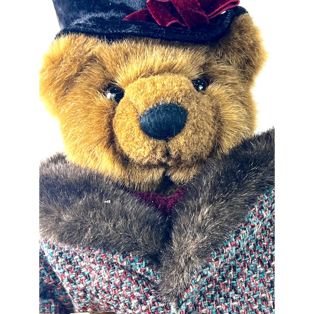 Russ Berrie Oliver Teddy Bear Plush Tweed Coat Top Hat Gift 3856 Brown 15 inch